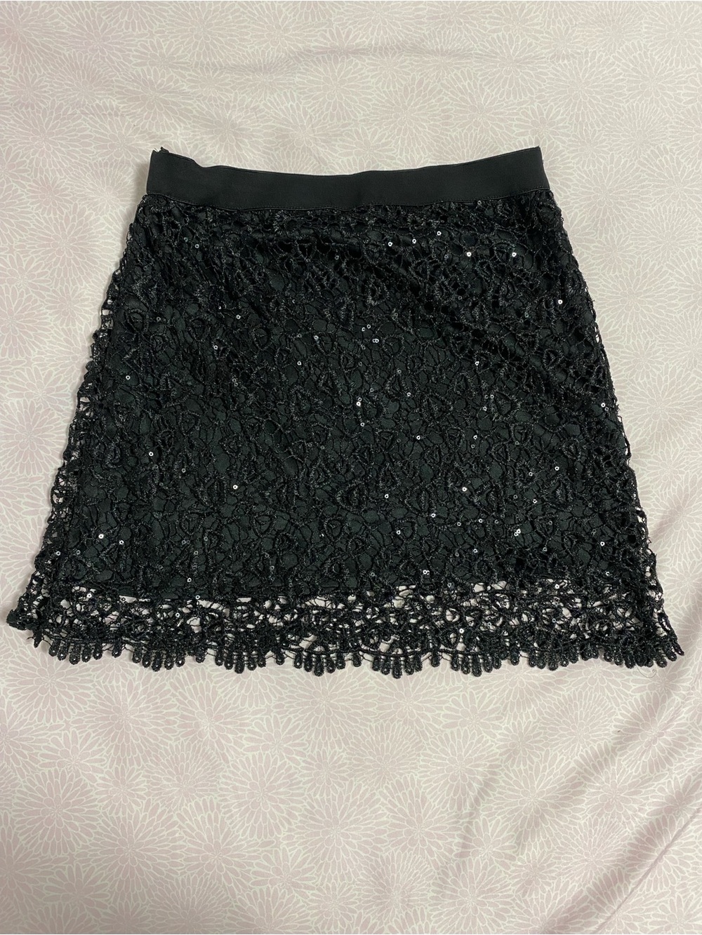 Black Lace Sequin Mini Skirt - Women's Evening Skirt